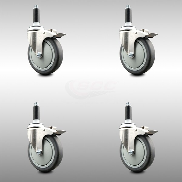 Service Caster 5 Inch 316SS Thermoplastic Rubber Swivel 3/4 Inch Stem Caster Set Lock Brake SCC-SS316TTLEX20S514-TPRB-34-4 - main